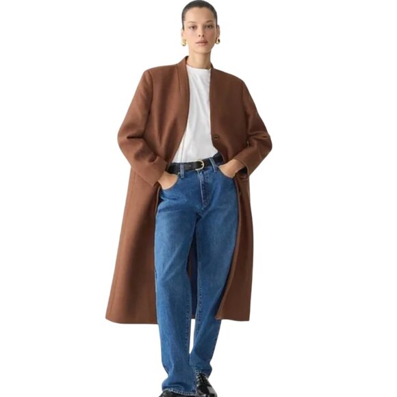 NWT JCrew Palais Top Coat Jacket Womens 14 Brown Italian Melton Wool BU452 NEW - Picture 1 of 13